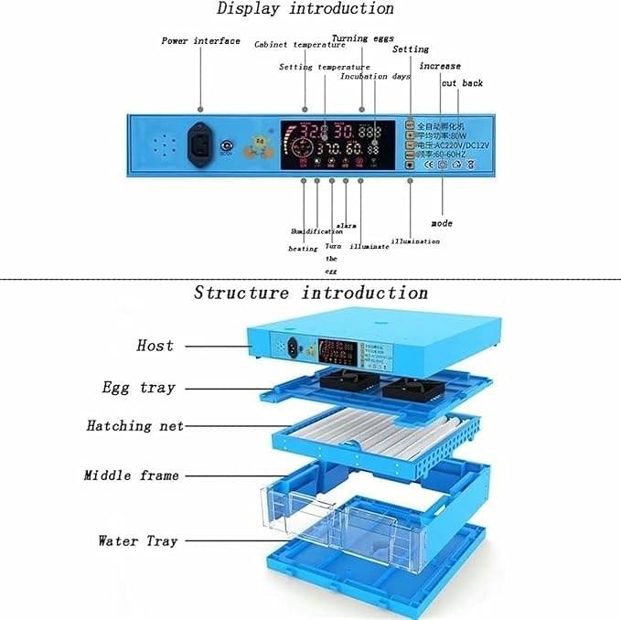Egg Incubator 192 Eggs Fully Automatic Poultry Hatcher Machine with Humidity Temperature Control Led Candler Brooder for Hatching Eggs Quail Parrot Duck Bird - Image 2